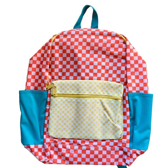 Red and White Checkered Padded 16.5" Backpack Laptop Sleeve 2 Zip Sections SC057 - Picture 1 of 2